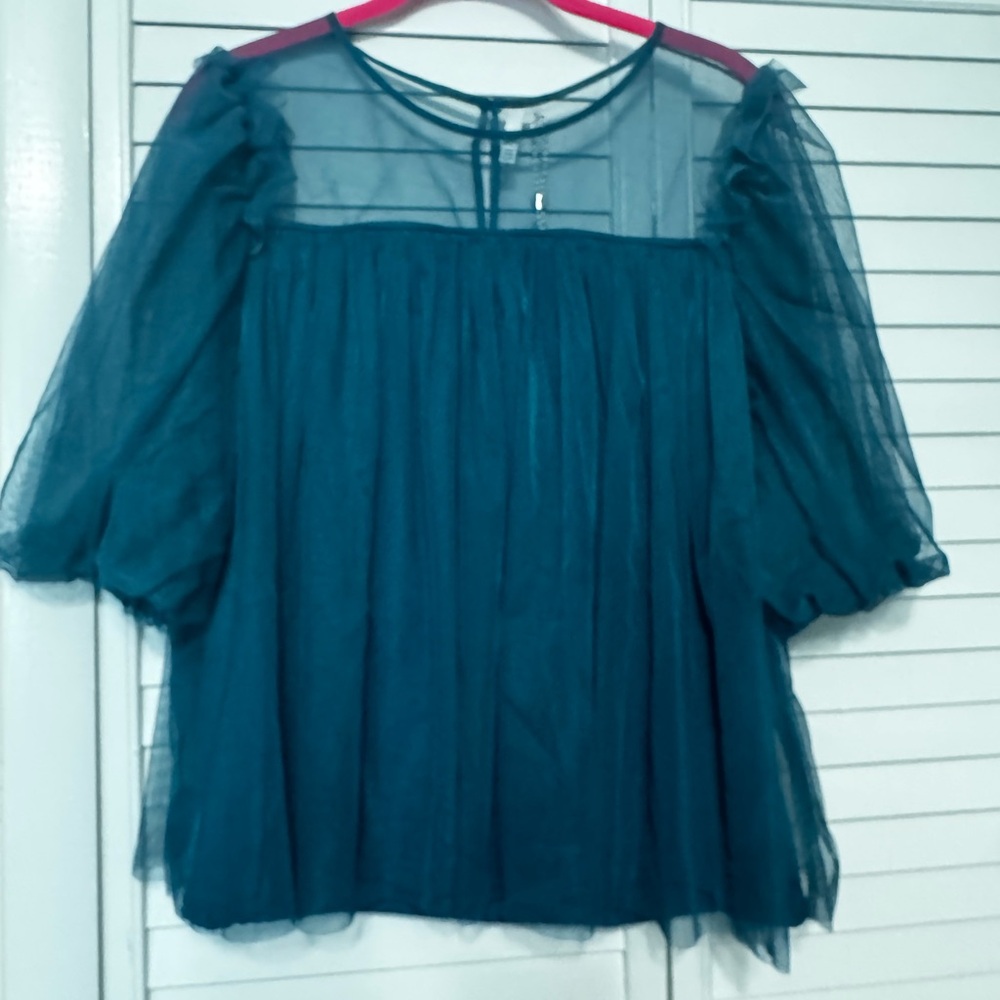 Kaktus Teal Sheer Women's Top